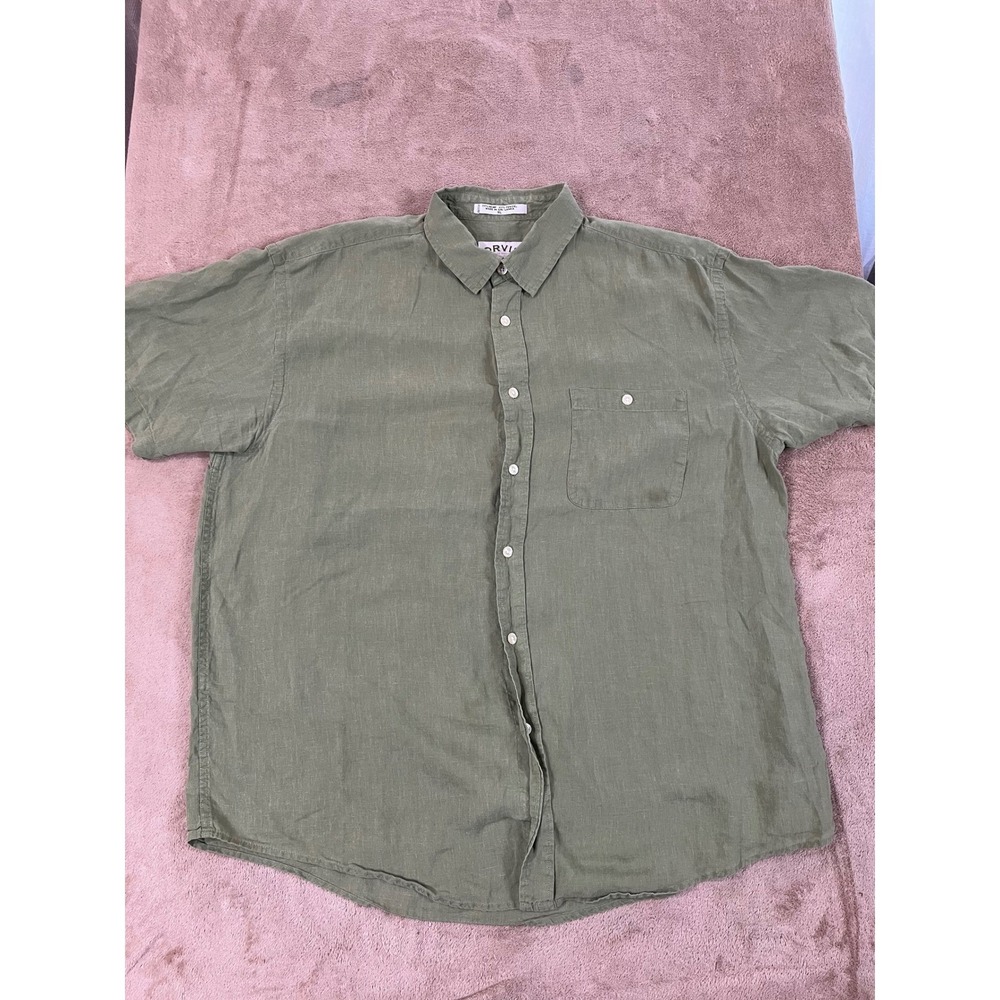 Orvis River Guide Short Sleeve Shirt Men's XL Green Linen Blend Short Sleeve EUC